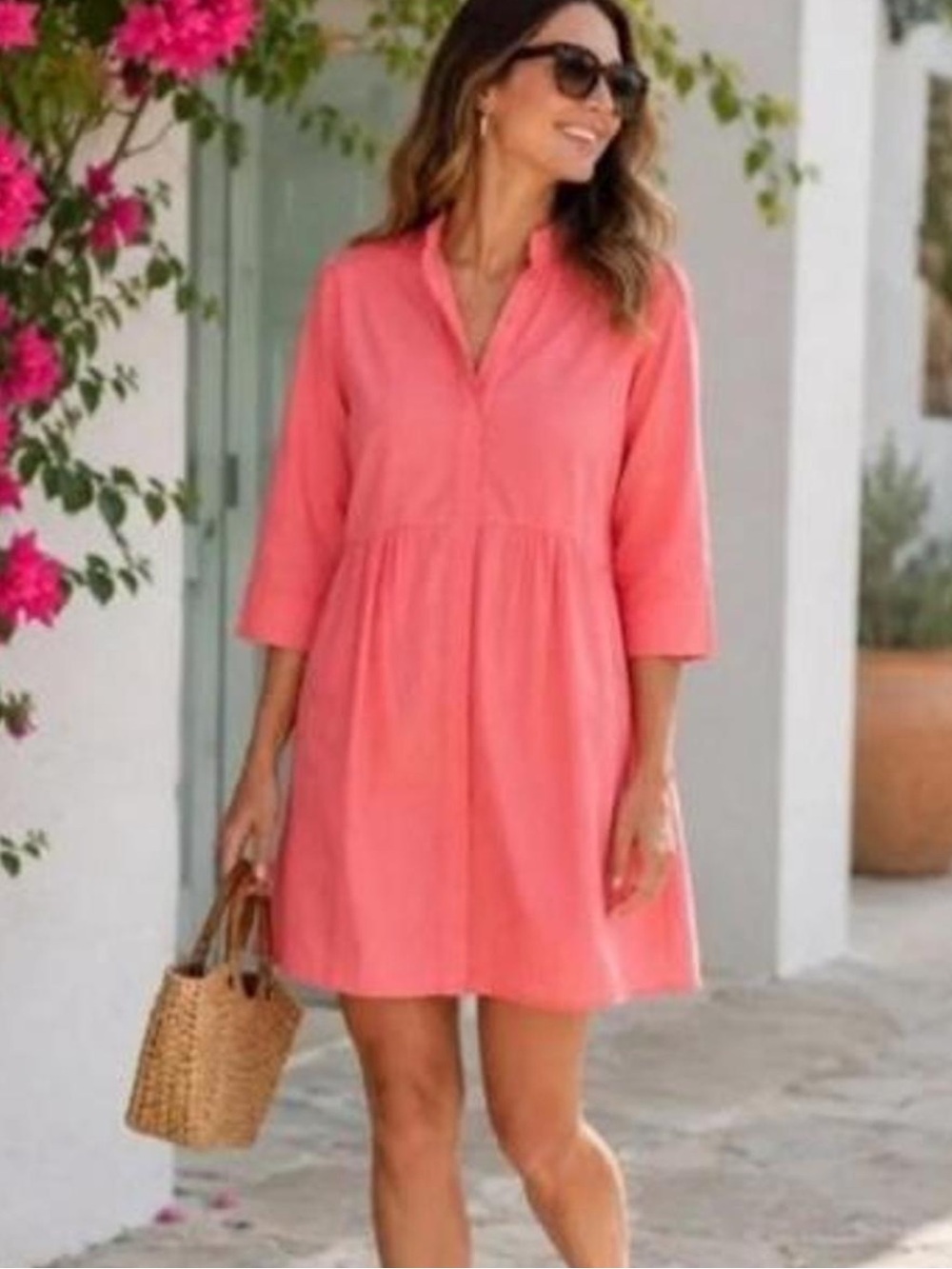Tuckernuck Poppy Coral Pink Cotton Poplin Royal Shirt Dress Mini Size L NWOT